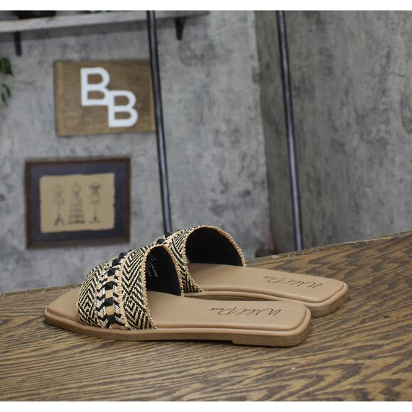 NWT Wild Pair Womens Daisyy Slide Flat Sandals Embellished Black / Natural 8M - Picture 7 of 12